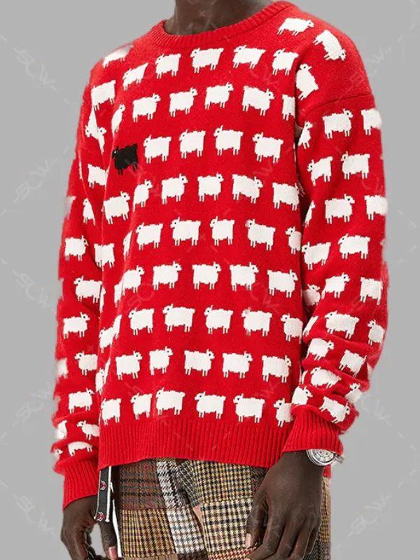Princess Diana Black Sheep Sweater Iconic 80s Red Wool Knit Jumper, Streetwear Fashion Style