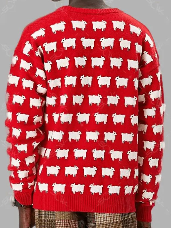 Princess Diana Black Sheep Sweater Iconic 80s Red Wool Knit Jumper, Streetwear Fashion Style