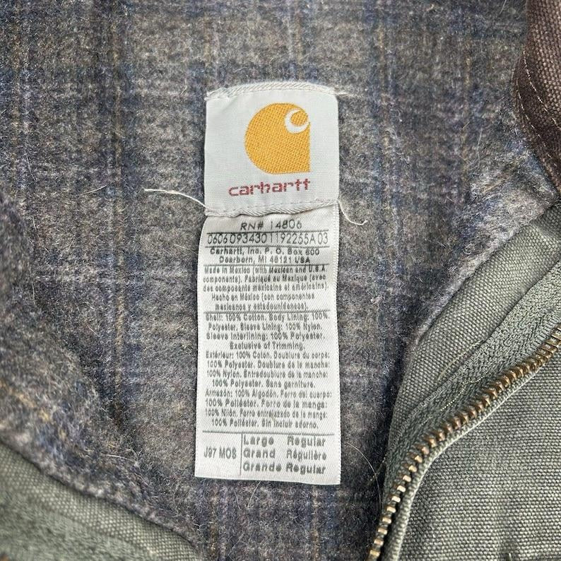 Carhartt J97 MOS Detroit Jacket Moss Green, Blanket Lined Distressed Canvas Work Coat
