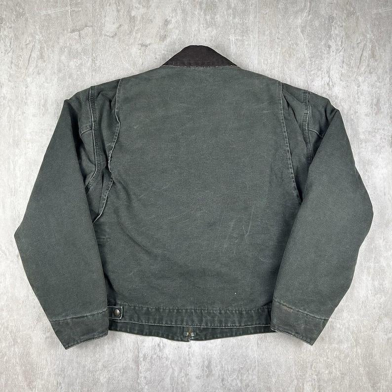 Carhartt J97 MOS Detroit Jacket Moss Green, Blanket Lined Distressed Canvas Work Coat