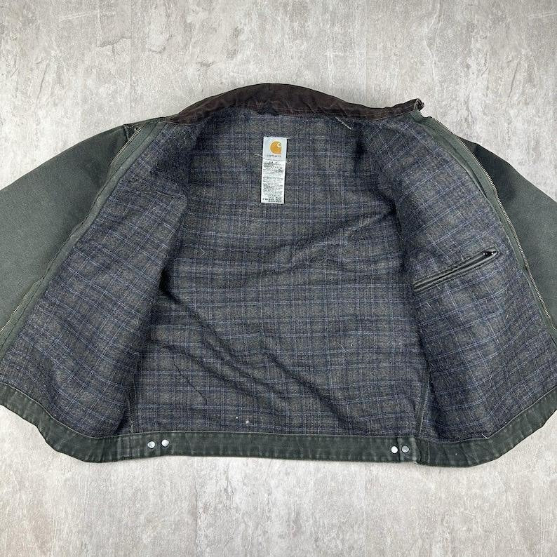 Carhartt J97 MOS Detroit Jacket Moss Green, Blanket Lined Distressed Canvas Work Coat