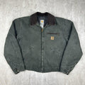 Carhartt J97 MOS Detroit Jacket Moss Green, Blanket Lined Distressed Canvas Work Coat