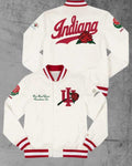 Indiana Hoosiers Rose Bowl Varsity Jacket, White Satin Latterman Bomber Jacket