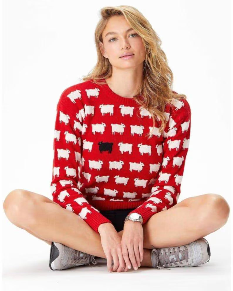 Princess Diana Black Sheep Sweater Iconic 80s Red Wool Knit Jumper, Streetwear Fashion Style
