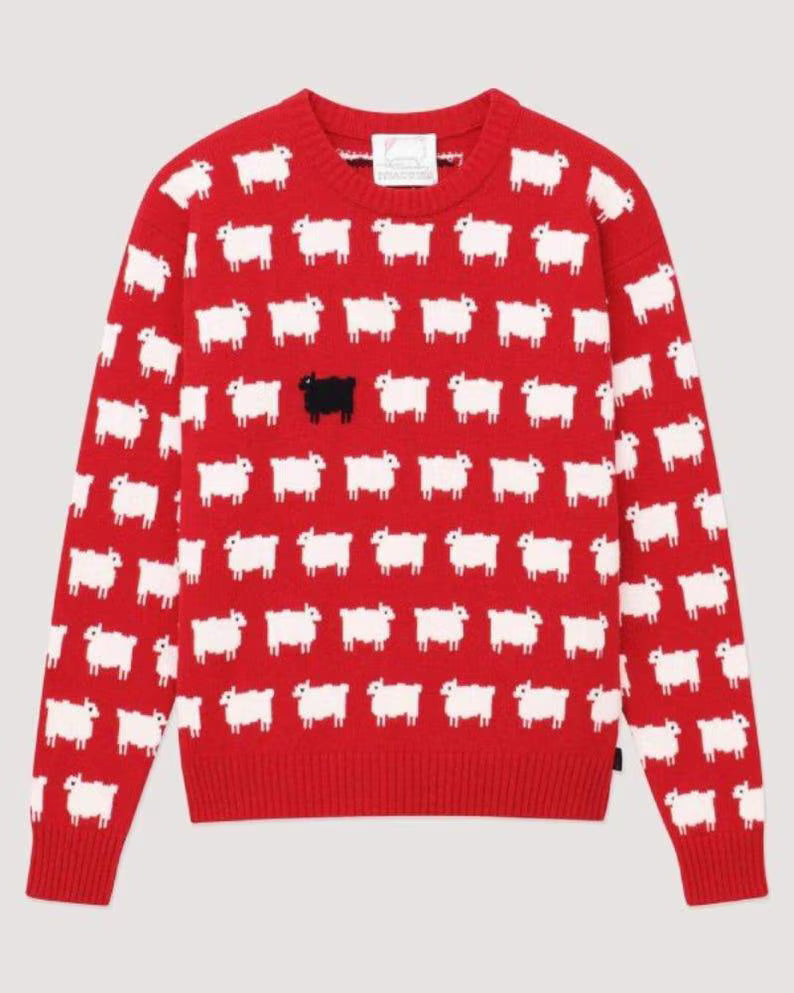 Princess Diana Black Sheep Sweater Iconic 80s Red Wool Knit Jumper, Streetwear Fashion Style