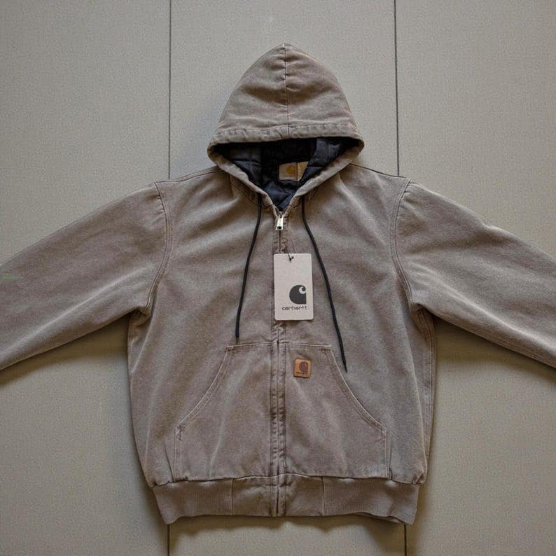Carhartt J130 Active Jacket, Sandstone Duck Canvas Hooded Workwear Coat, Carhartt Hoodie Streetwear