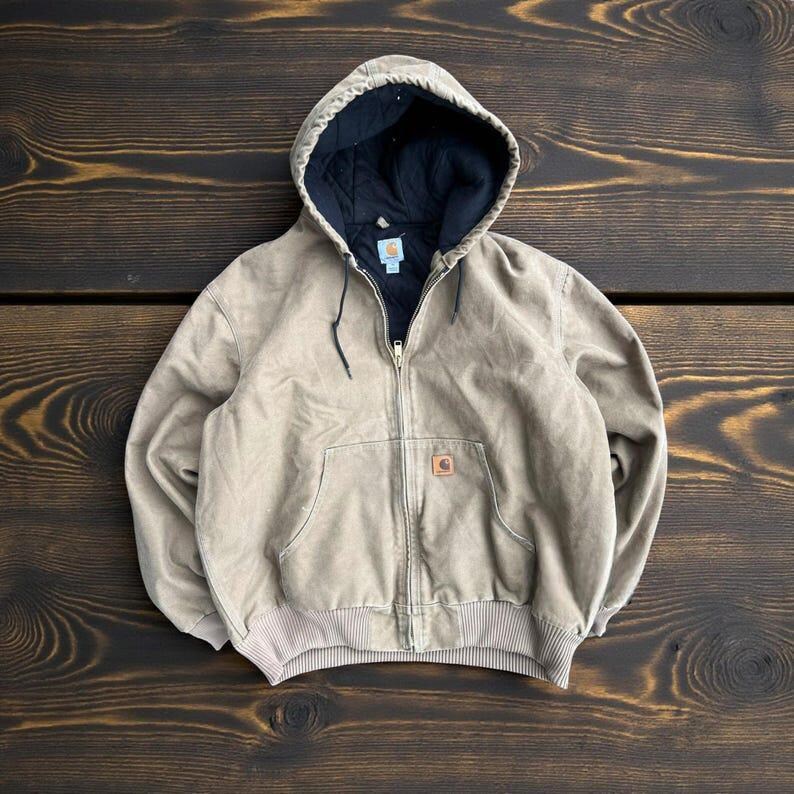 Carhartt J130 Active Jacket, Sandstone Duck Canvas Hooded Workwear Coat, Carhartt Hoodie Streetwear