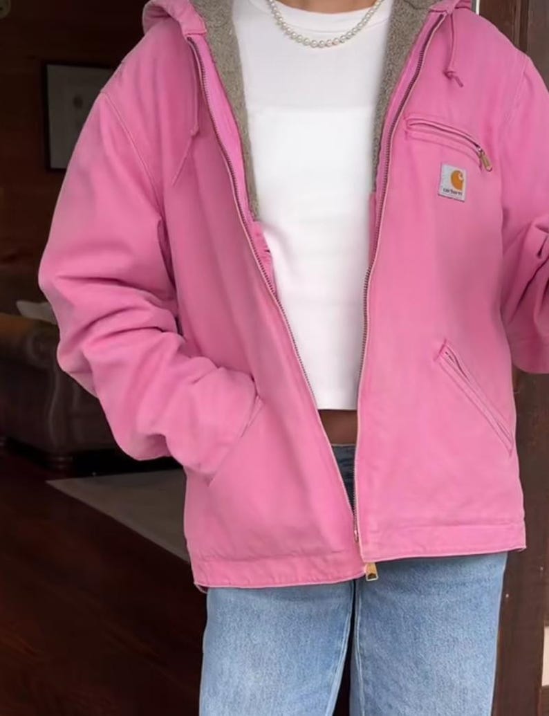 Carhartt Dusty Rose Pink Hooded Active Jacket -Sherpa Lined Canvas Workwear Coat