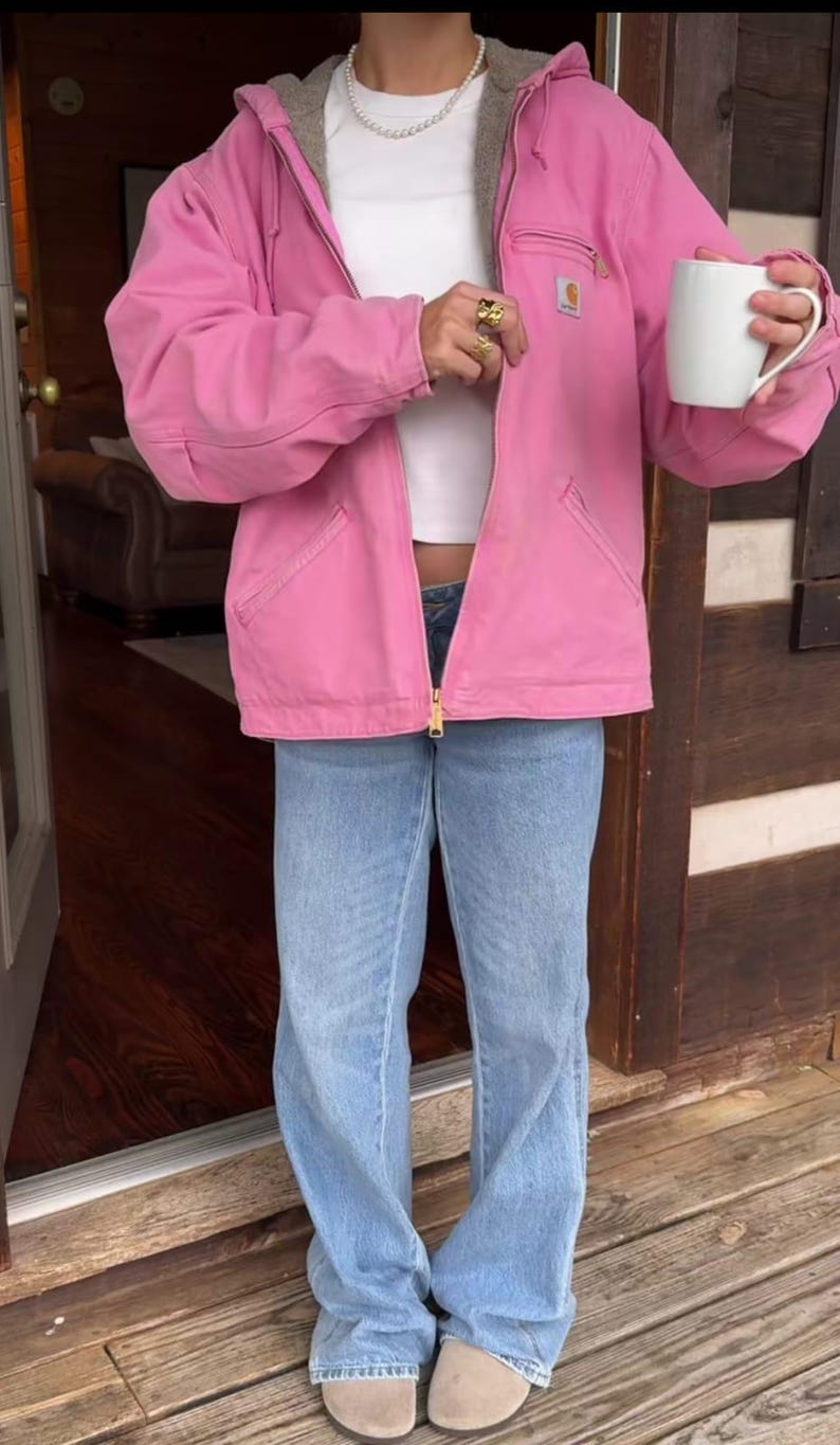 Carhartt Dusty Rose Pink Hooded Active Jacket -Sherpa Lined Canvas Workwear Coat