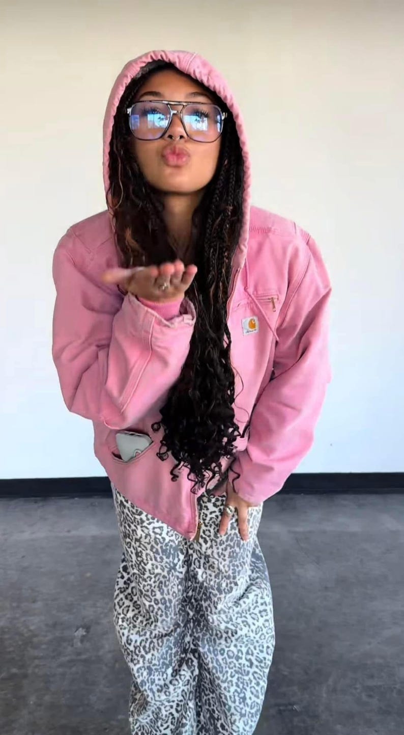 Carhartt Dusty Rose Pink Hooded Active Jacket -Sherpa Lined Canvas Workwear Coat