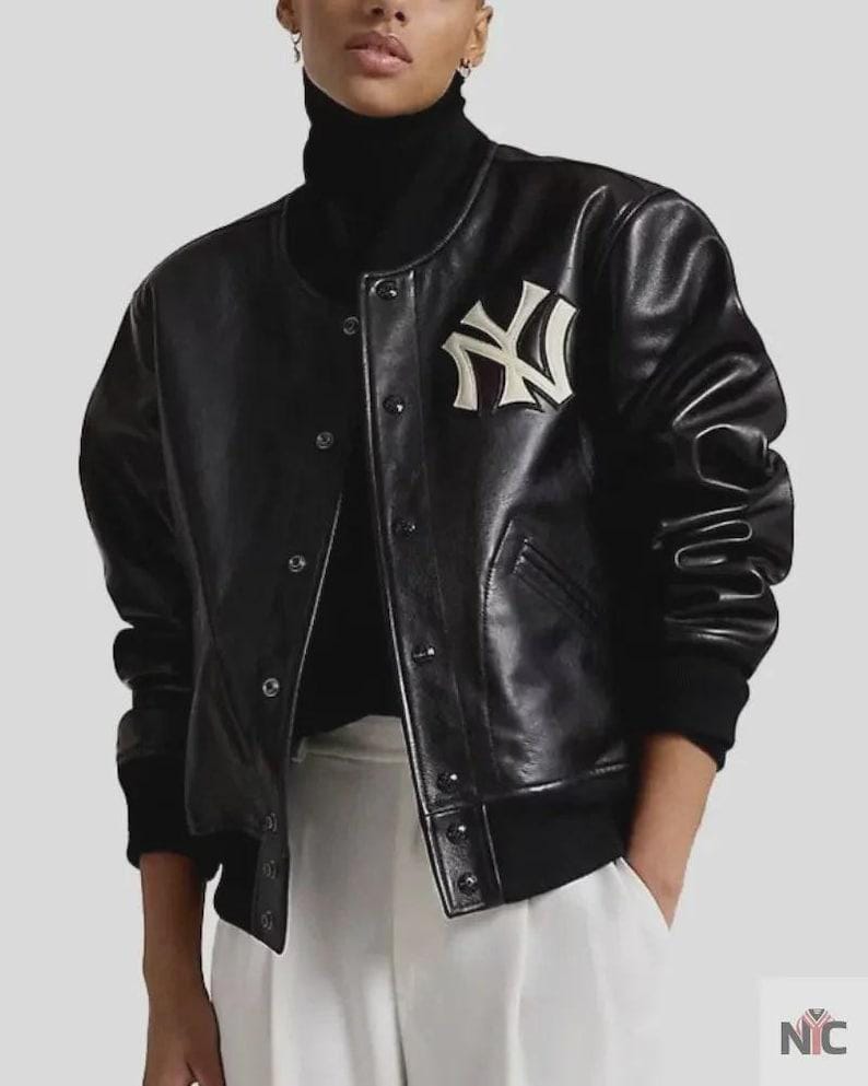 Vintage Polo Ralph Lauren Yankees Leather Jacket, Men’s Classic MLB Baseball Bomber Coat