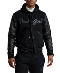 Polo Ralph Lauren NY Yankees Black Leather, Baseball MLB Bomber Jacket, Leather Varsity Coat