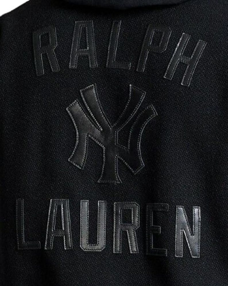 Polo Ralph Lauren NY Yankees Black Leather, Baseball MLB Bomber Jacket, Leather Varsity Coat