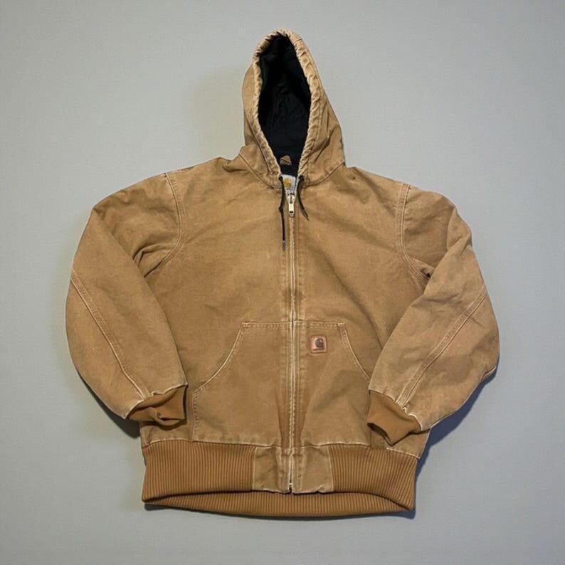 Carhartt J130 Active Jacket, Sandstone Duck Canvas Hooded Workwear Coat, Carhartt Hoodie Streetwear
