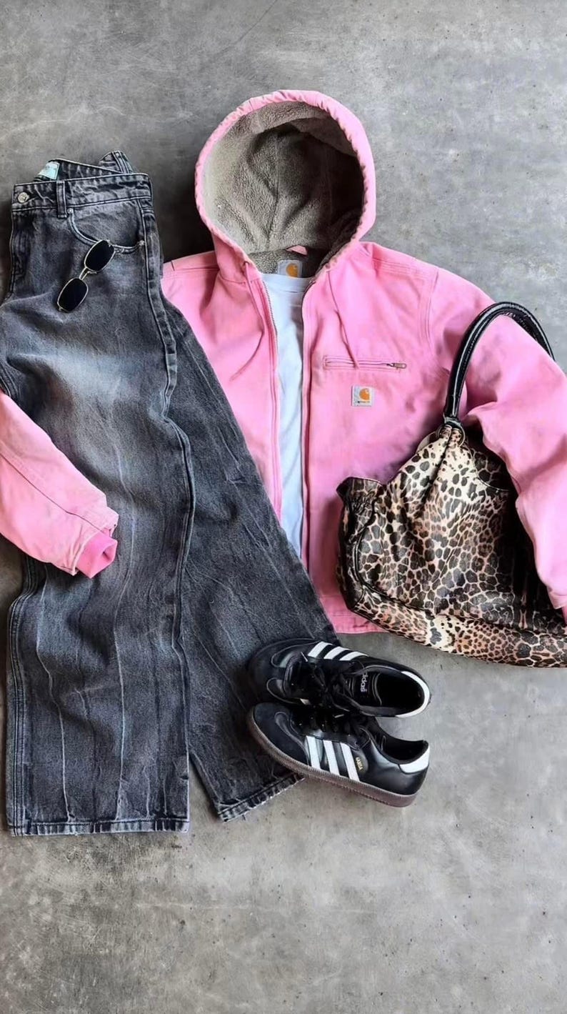 Carhartt Dusty Rose Pink Hooded Active Jacket -Sherpa Lined Canvas Workwear Coat