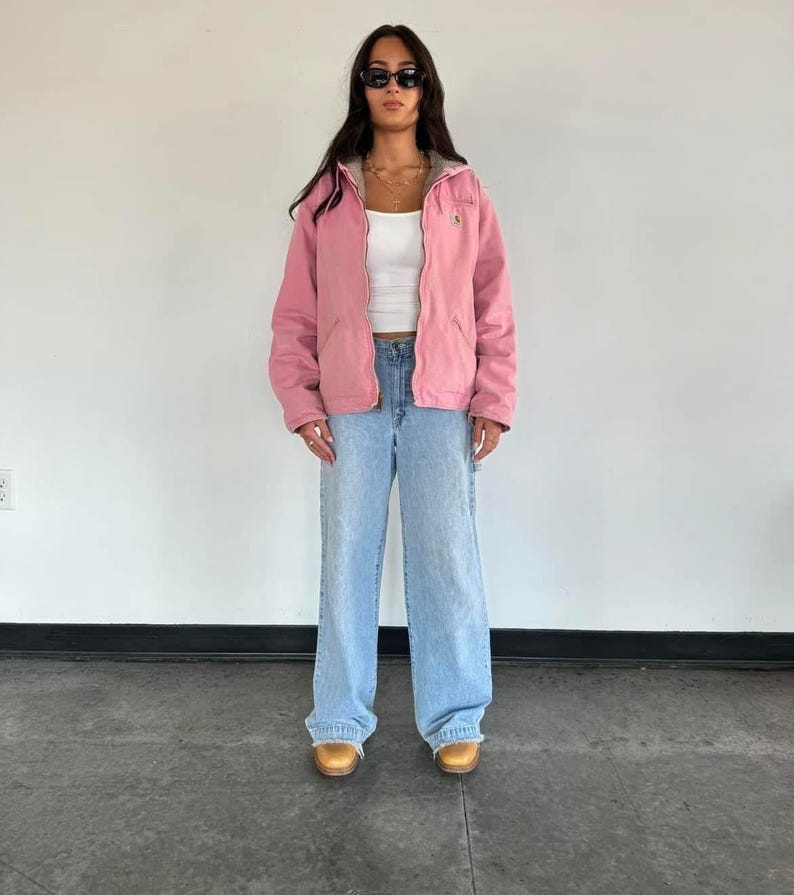 Carhartt Dusty Rose Pink Hooded Active Jacket -Sherpa Lined Canvas Workwear Coat