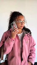 Carhartt Dusty Rose Pink Hooded Active Jacket -Sherpa Lined Canvas Workwear Coat