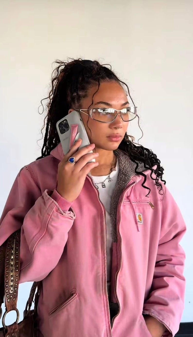 Carhartt Dusty Rose Pink Hooded Active Jacket -Sherpa Lined Canvas Workwear Coat