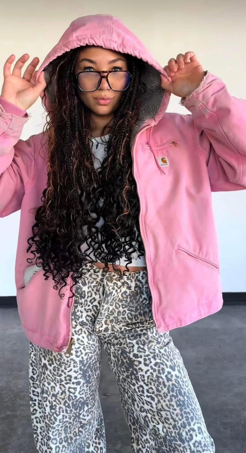 Carhartt Dusty Rose Pink Hooded Active Jacket -Sherpa Lined Canvas Workwear Coat
