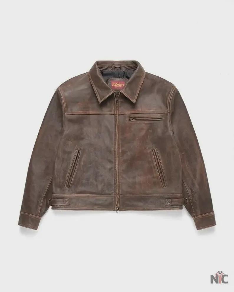 Mutimer Genuine Leather Jacket, Men's Timeless Outerwear, Vintage Style Biker Coat