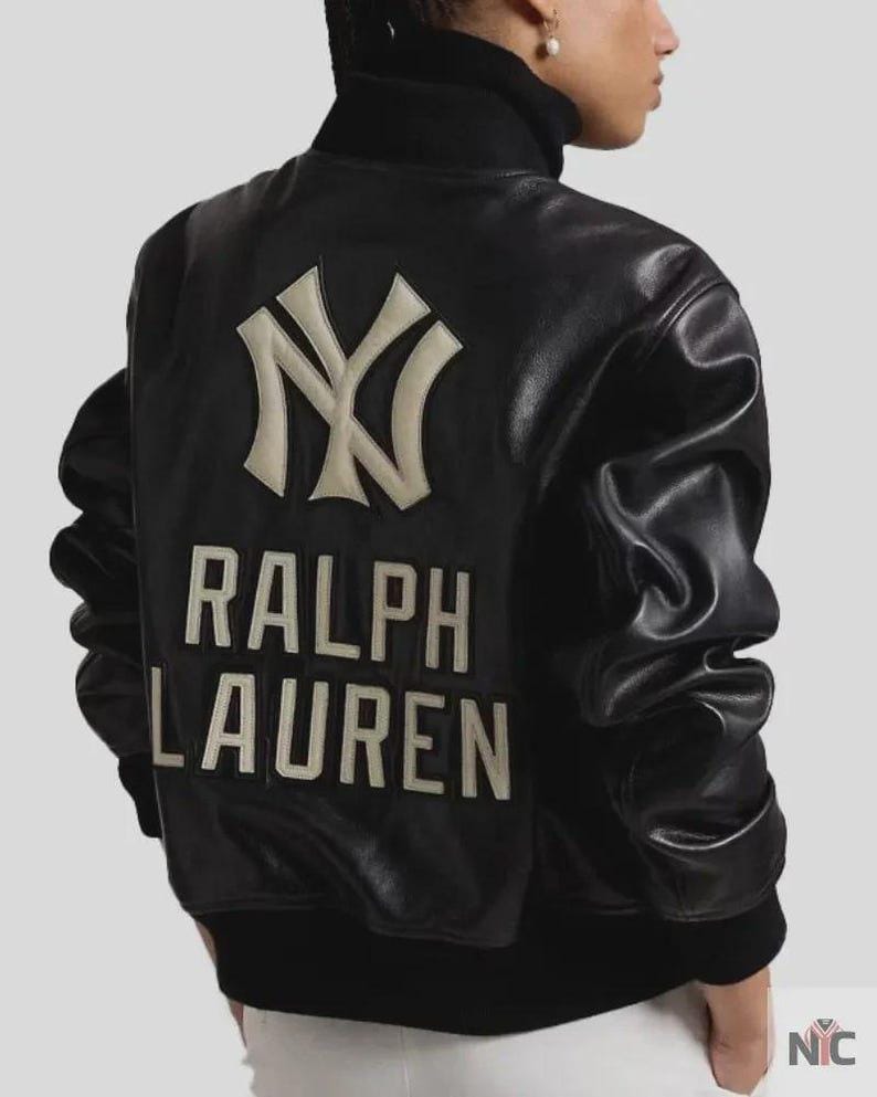 Vintage Polo Ralph Lauren Yankees Leather Jacket, Men’s Classic MLB Baseball Bomber Coat