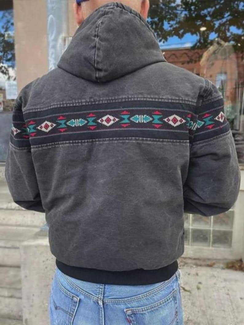 Carhartt Black Southwestern Aztec Bomber Jacket 90s Zip Up Workwear Santa Fe Jacket