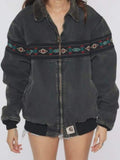 Carhartt Black Southwestern Aztec Bomber Jacket 90s Zip Up Workwear Santa Fe Jacket