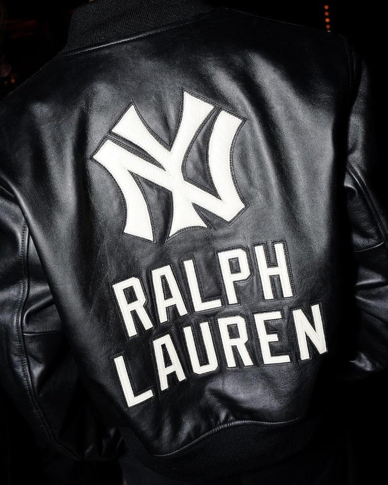 Vintage Polo Ralph Lauren Yankees Leather Jacket, Men’s Classic MLB Baseball Bomber Coat