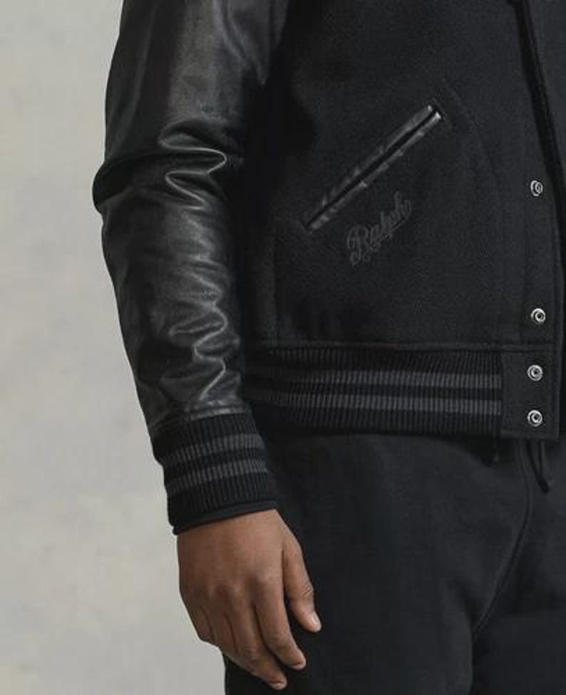 Polo Ralph Lauren NY Yankees Black Leather, Baseball MLB Bomber Jacket, Leather Varsity Coat