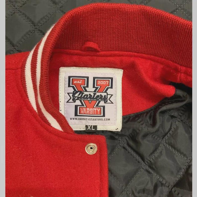 Delaware State Hornets Varsity Letterman Jacket, Red and White Cropped Jacket